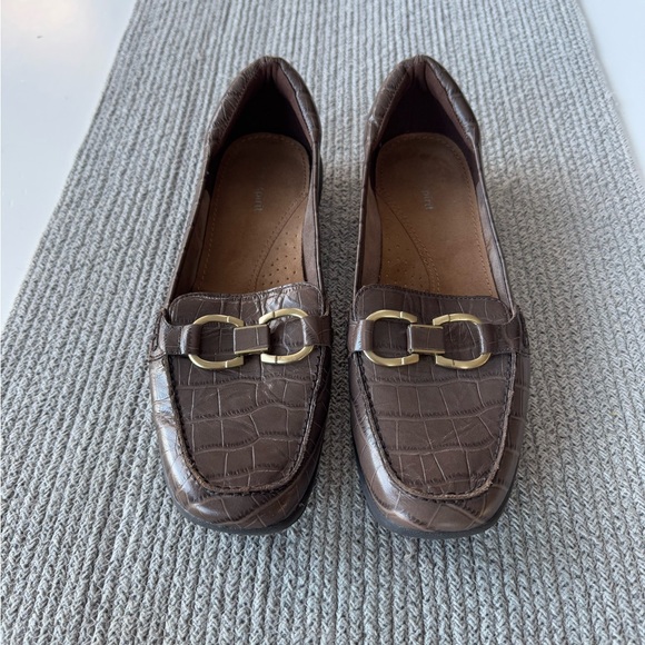 Easy Spirit Avienta Brown Croc Leather Brass Horsebit Loafers Shoes Size 10M - Picture 11 of 13